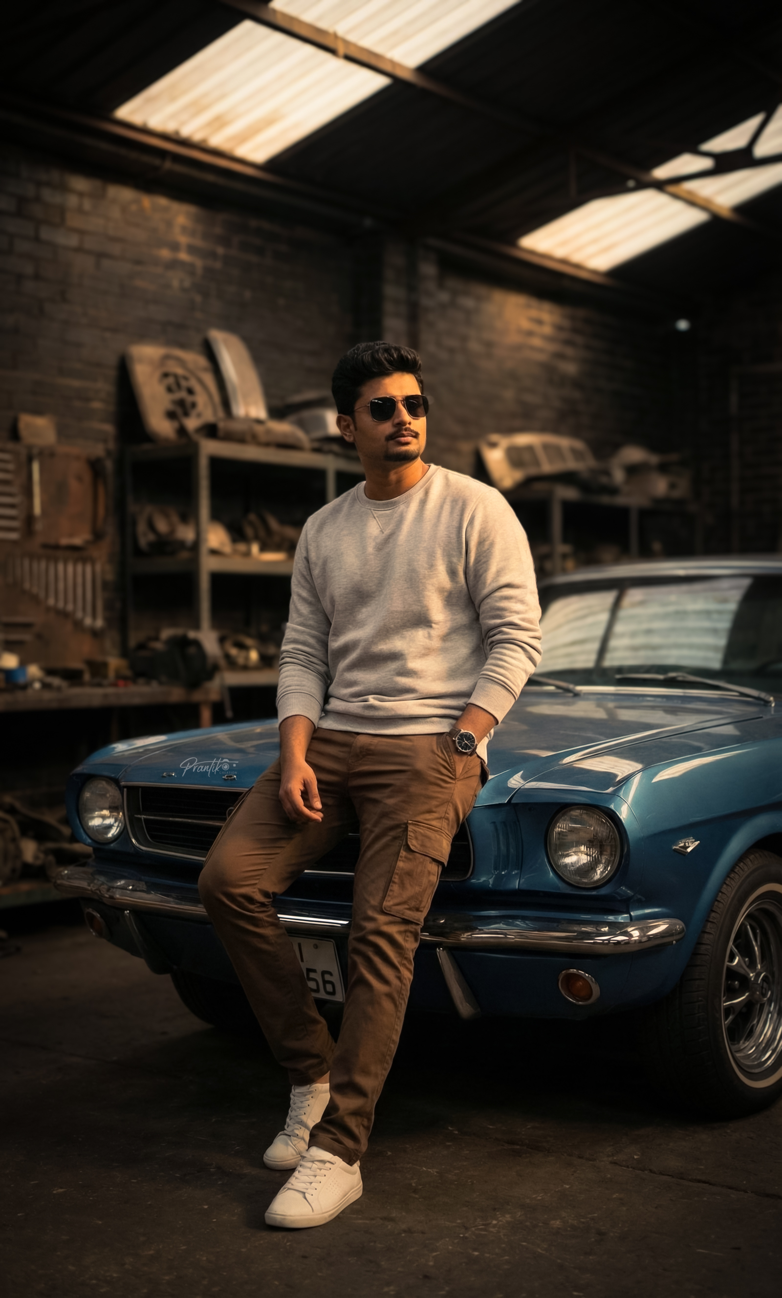 Prantik Mukherjee with a vintage Mustang